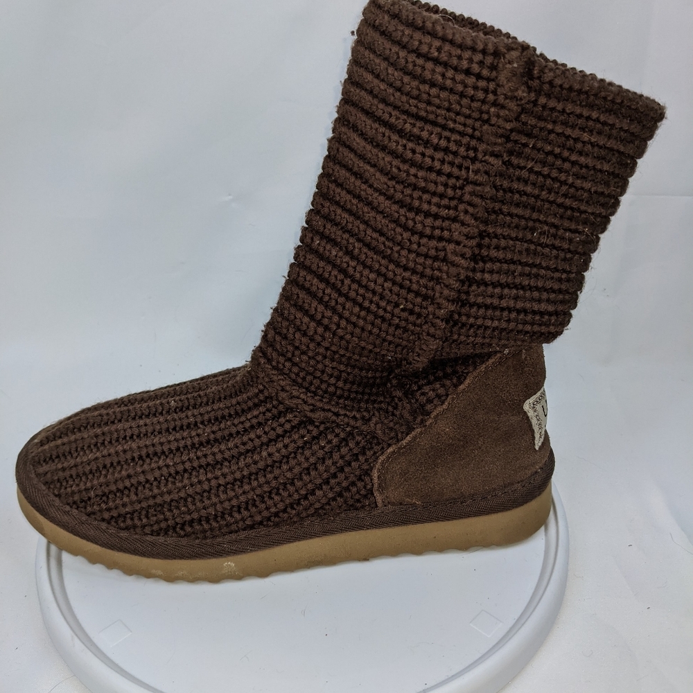 UGG Classic Cardy Brown Knit Pull On Ankle Boots Women’s